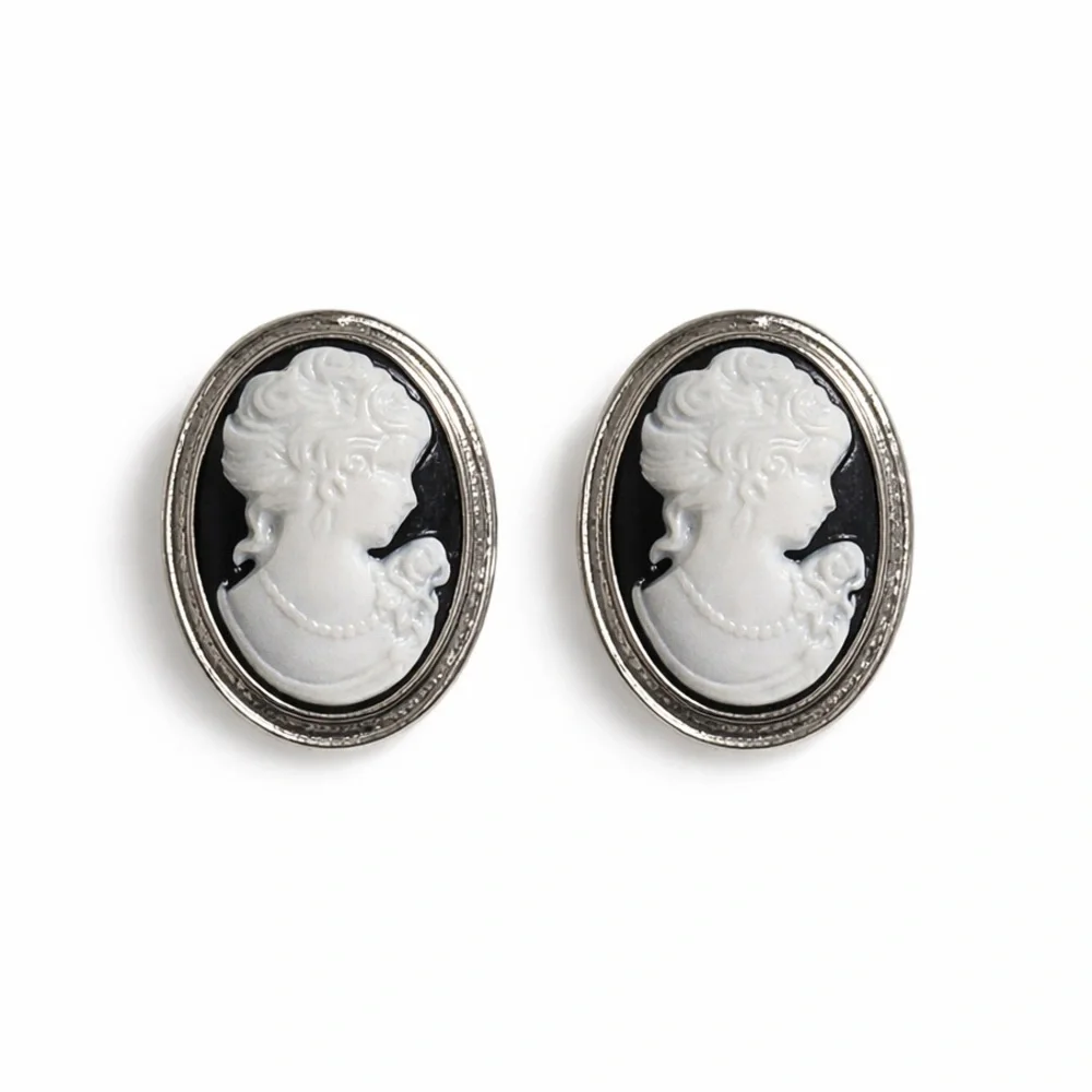 Vintage Silver Cameo Earrings
